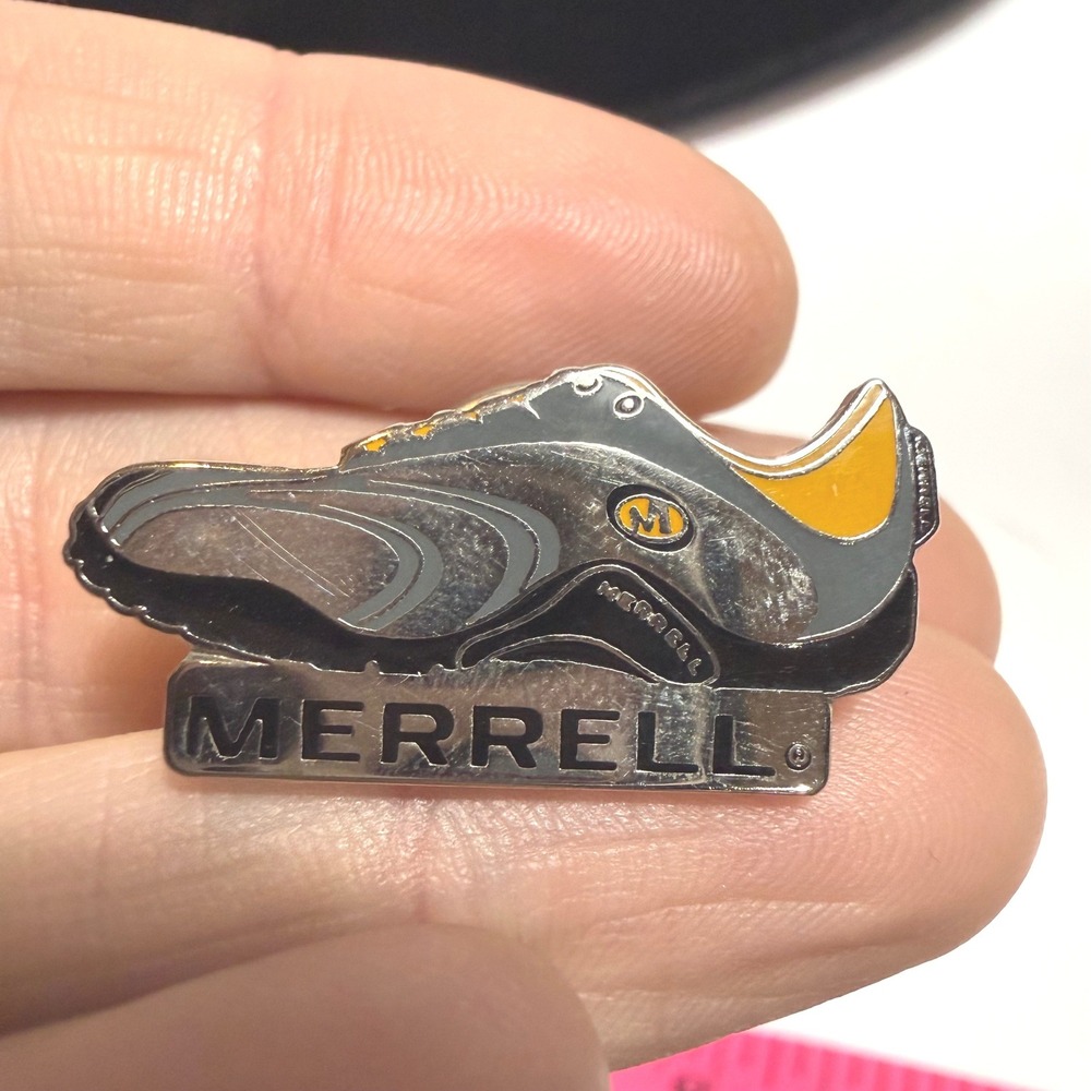 Merrell Sneaker Enamel Pin Silver Black Yellow Hiking Shoe Lapel Pin Accessory